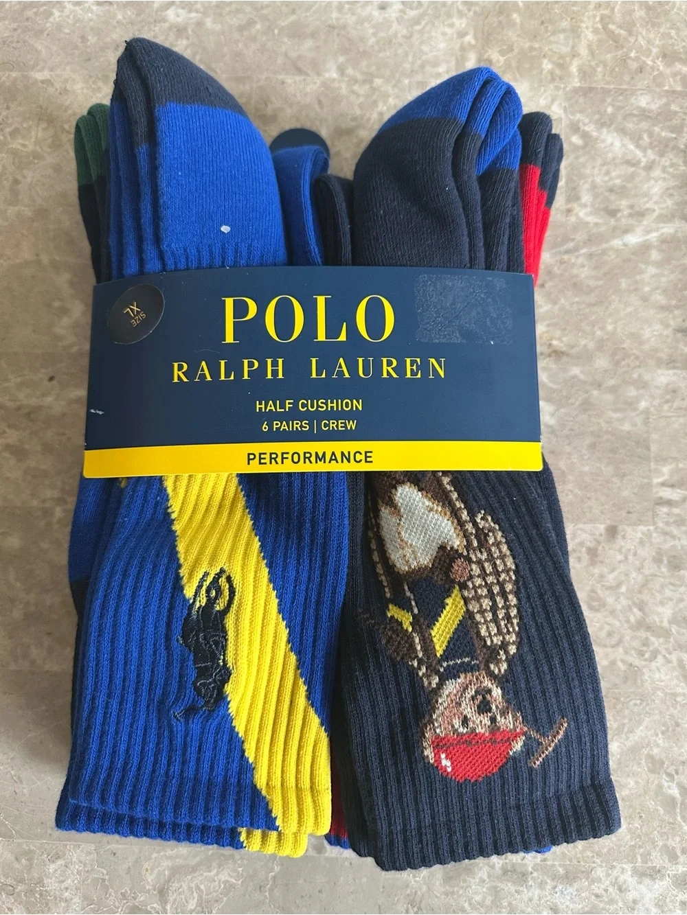 Polo by Ralph Lauren Crew Performance Socks - Blue, Navy & Yellow (6-Pack)